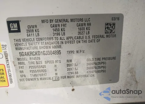 2016 Buick Enclave Premium z USA, uszkodzony, nr VIN 5GAKRCKD1GJ304895